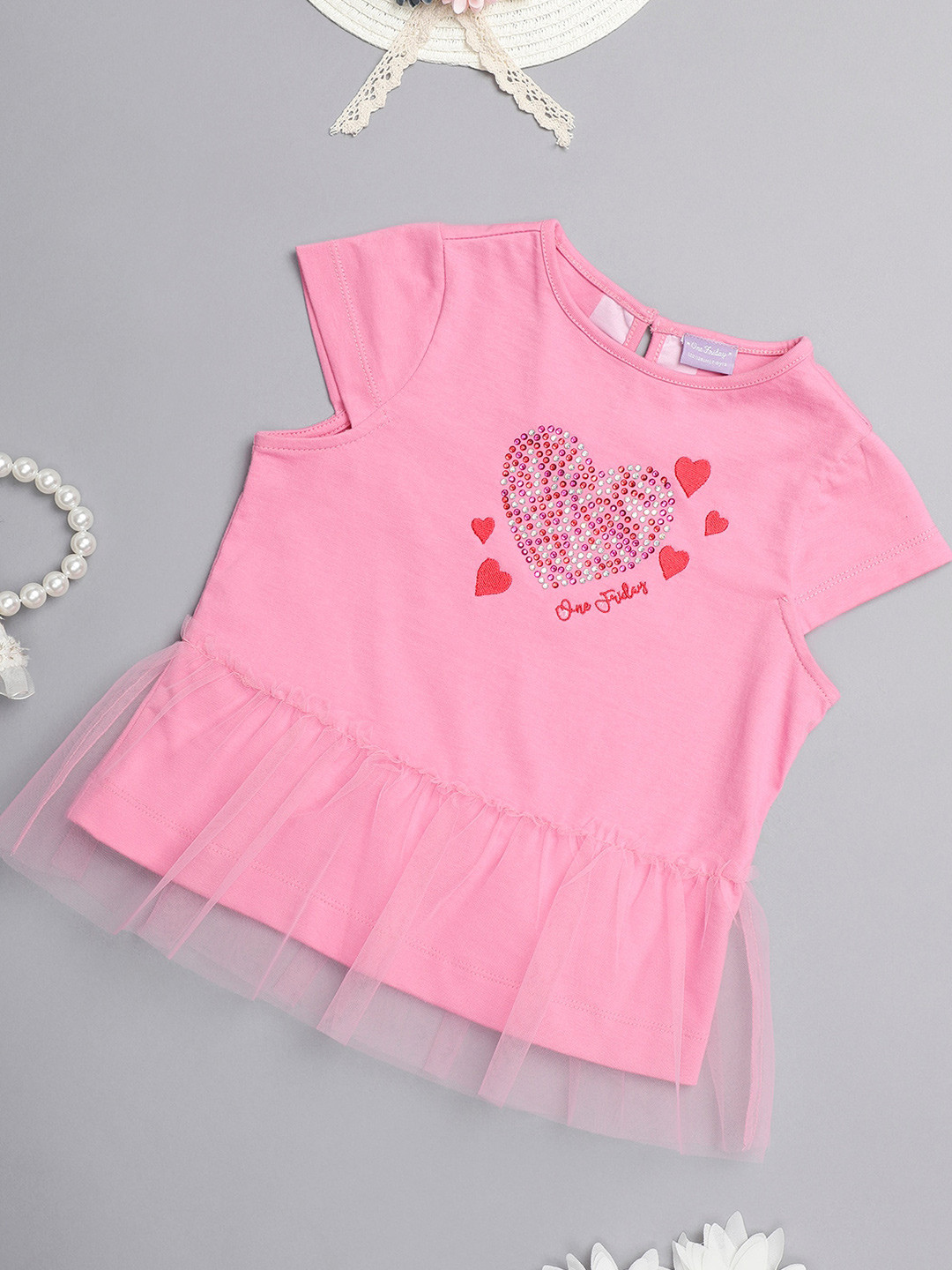 One Friday Girls Graphic Printed Cape Sleeves Cotton Top