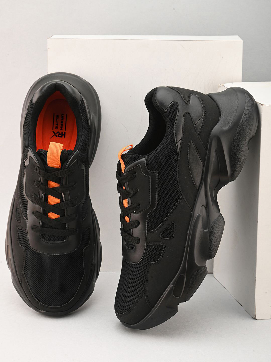 HRX by Hrithik Roshan Men Black URBAN CHUNKY Textured Lightweight Sneakers