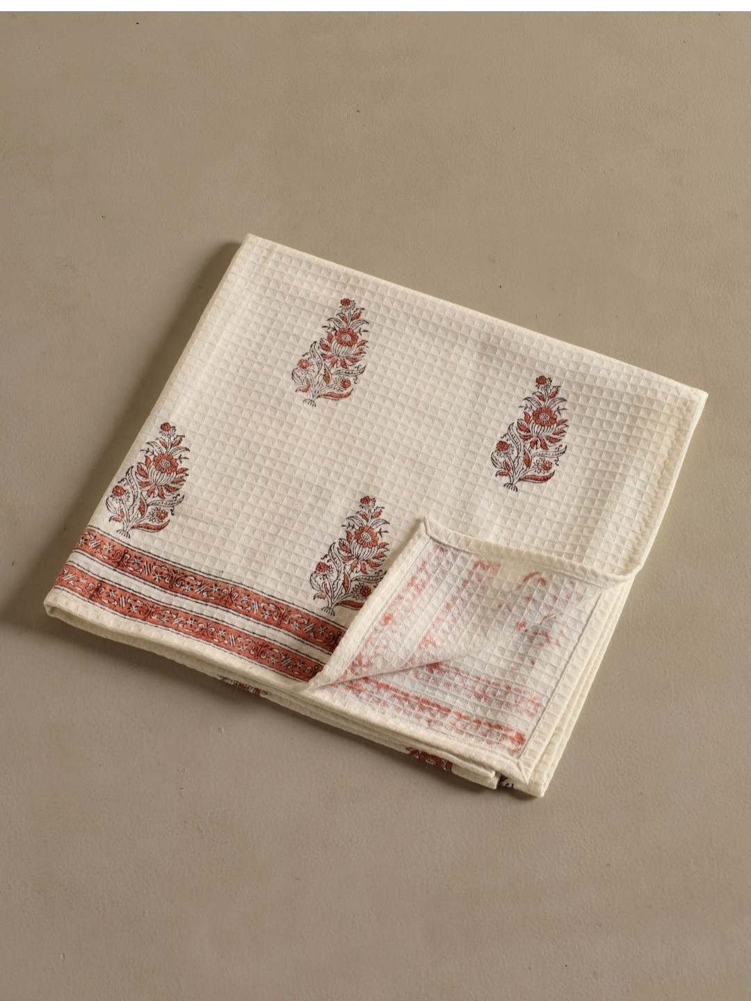 Peepal Tree Block Printed Cotton Waffle Bath Towel