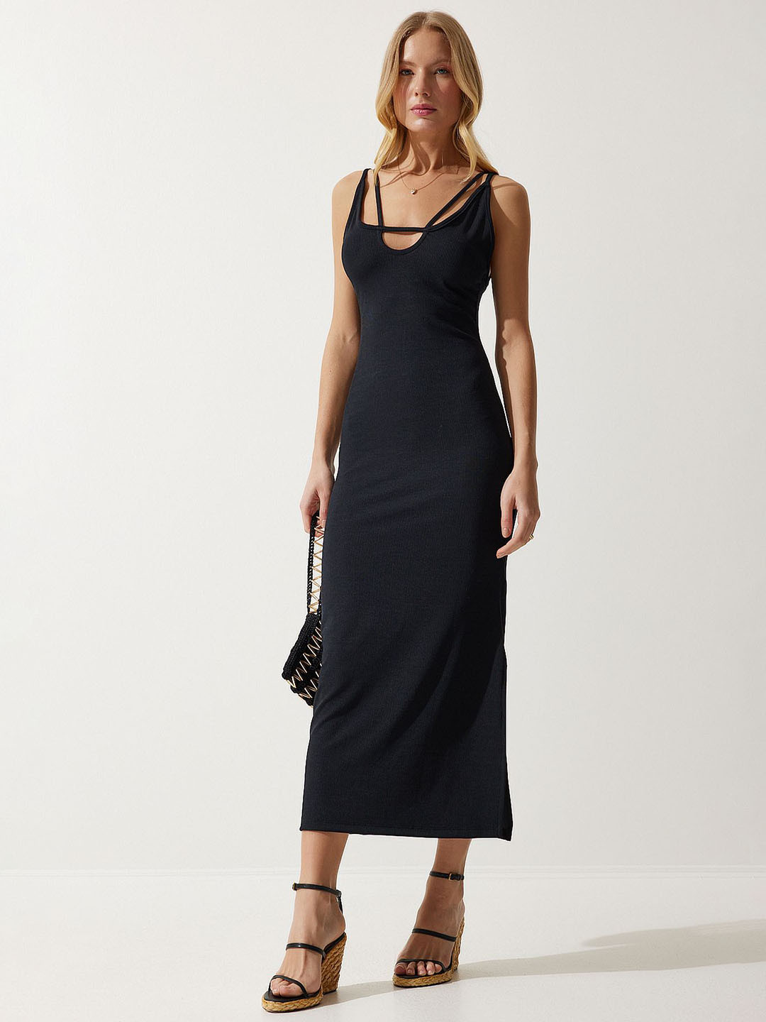 Happiness istanbul Square Neck Sleeveless Cut-Outs Straight Dress