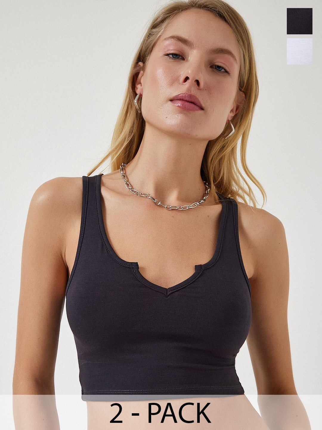 Happiness istanbul Pack Of 2 Notch neck Tank Crop Top