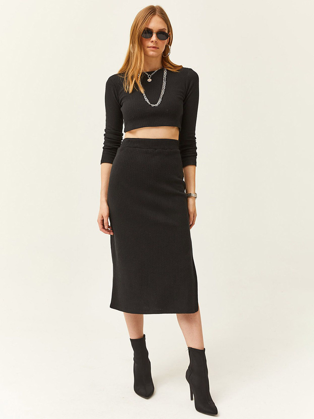 Olalook Ribbed Striped Top & Skirt Pure Cotton Co-Ords Set