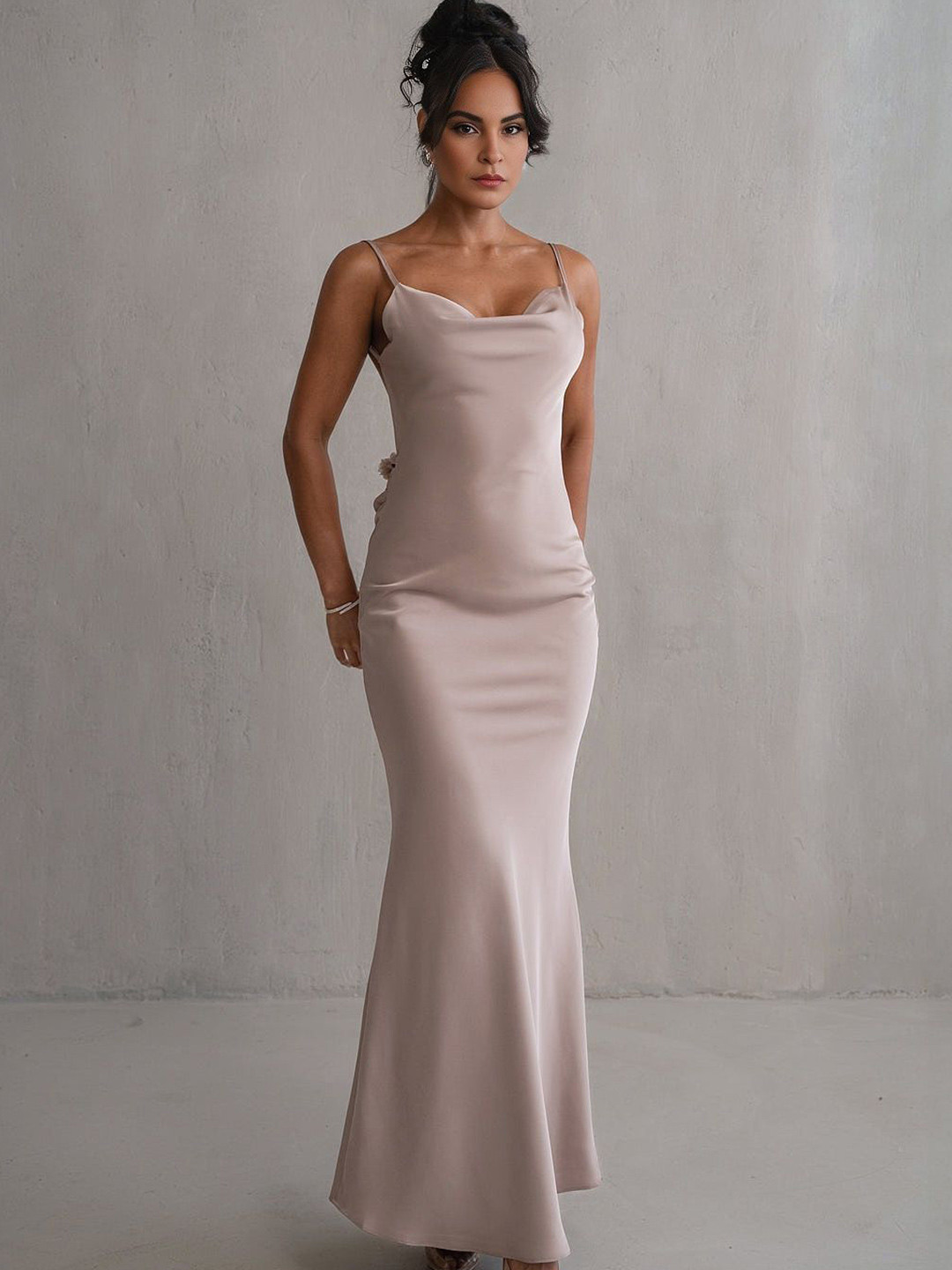 Bee Boe Floral Trims Satin Maxi Dress