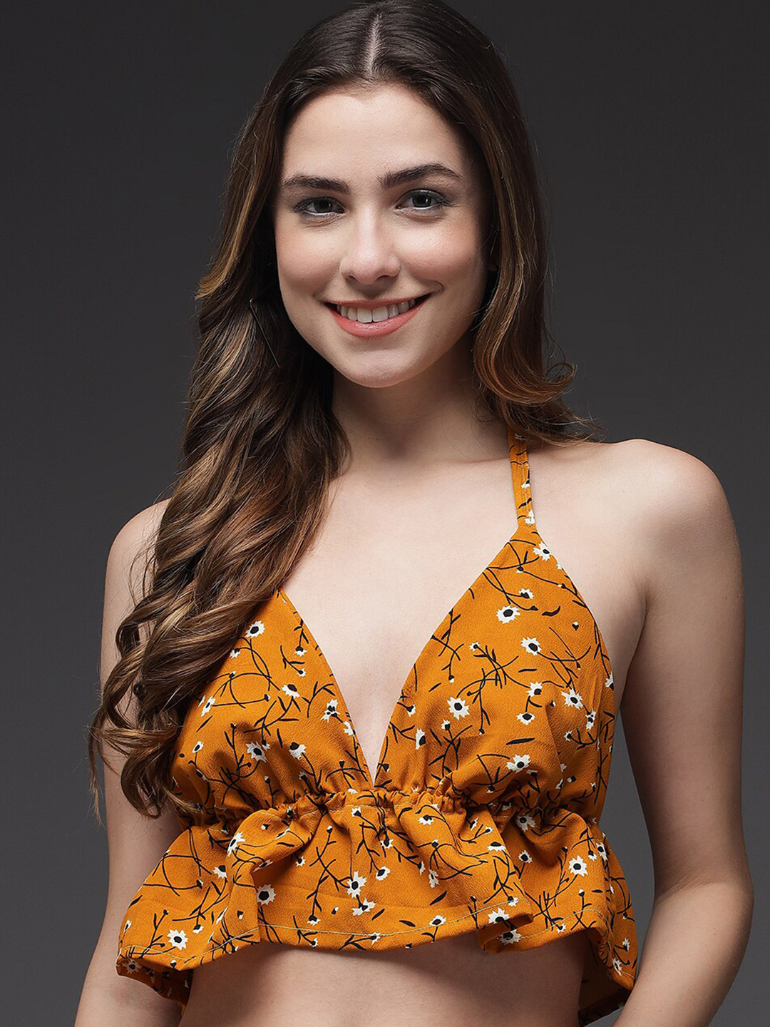 TANDUL Floral Print Halter Neck Bralette Top