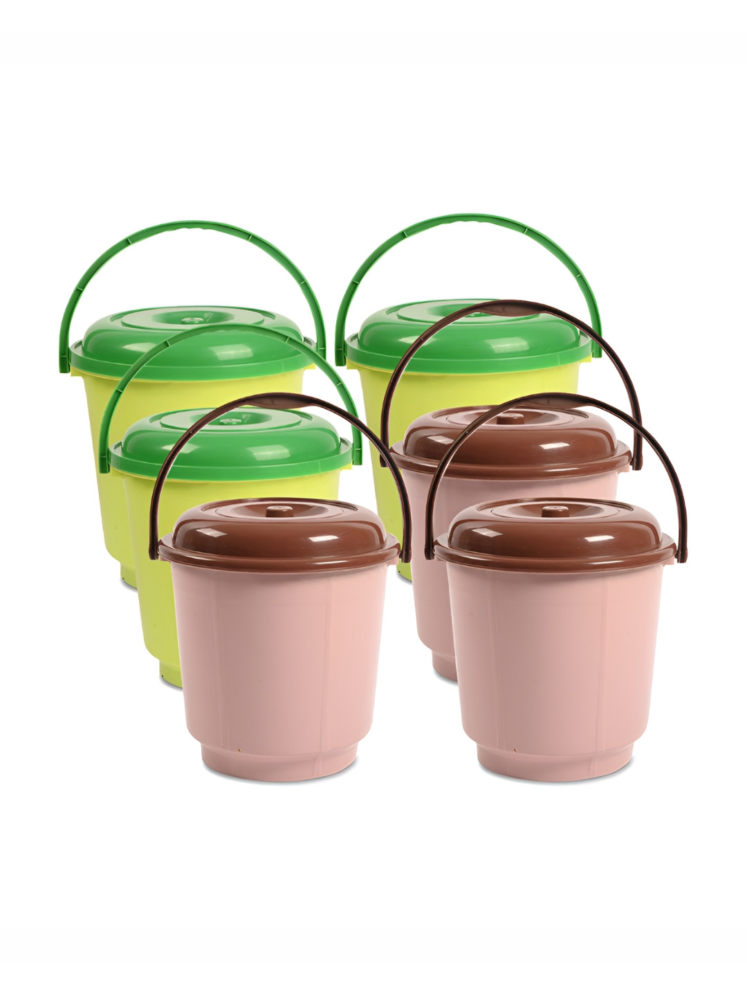 Kuber Industries Green & Brown 6 Pieces Bathroom Buckets With Lids 18 L Each