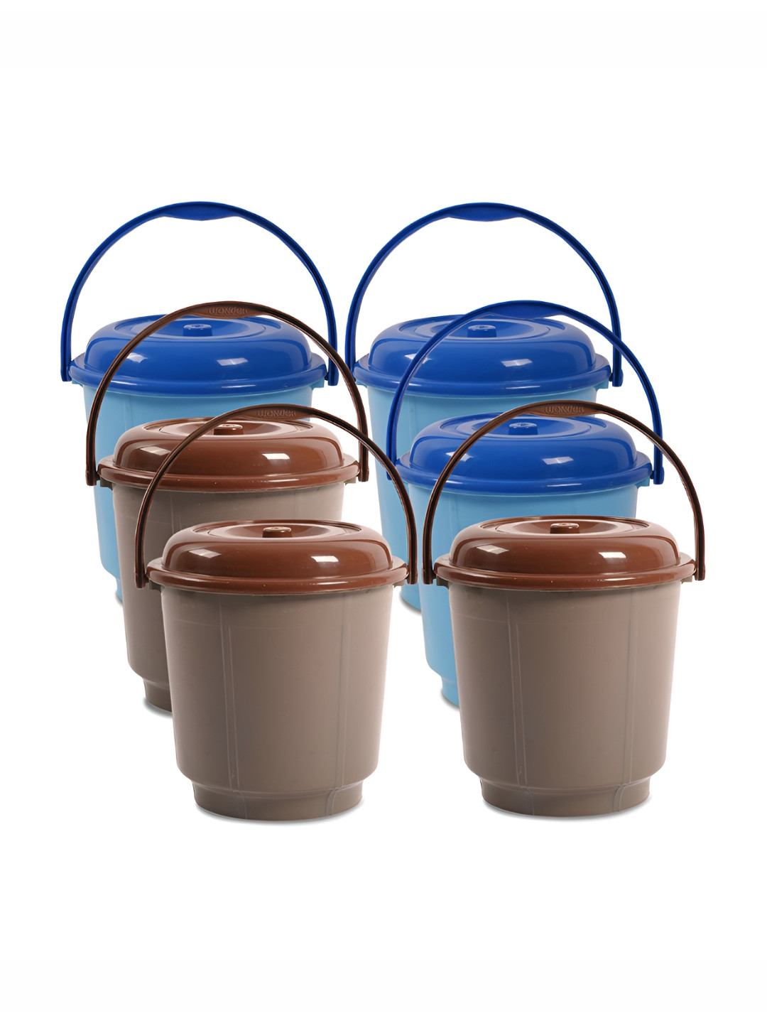 Kuber Industries Blue & Brown 6 Pieces Bucket with Lid 18 L