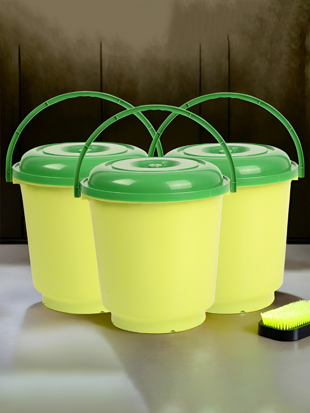 Kuber Industries Green 3 Pieces Bucket with Lid 18 L