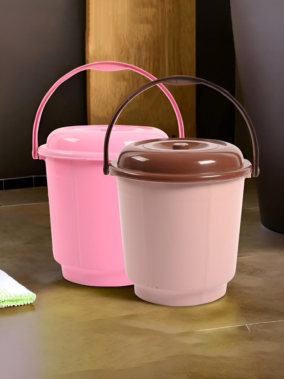 Kuber Industries Pink & Brown 2 Pieces Bucket with Lid 18 L