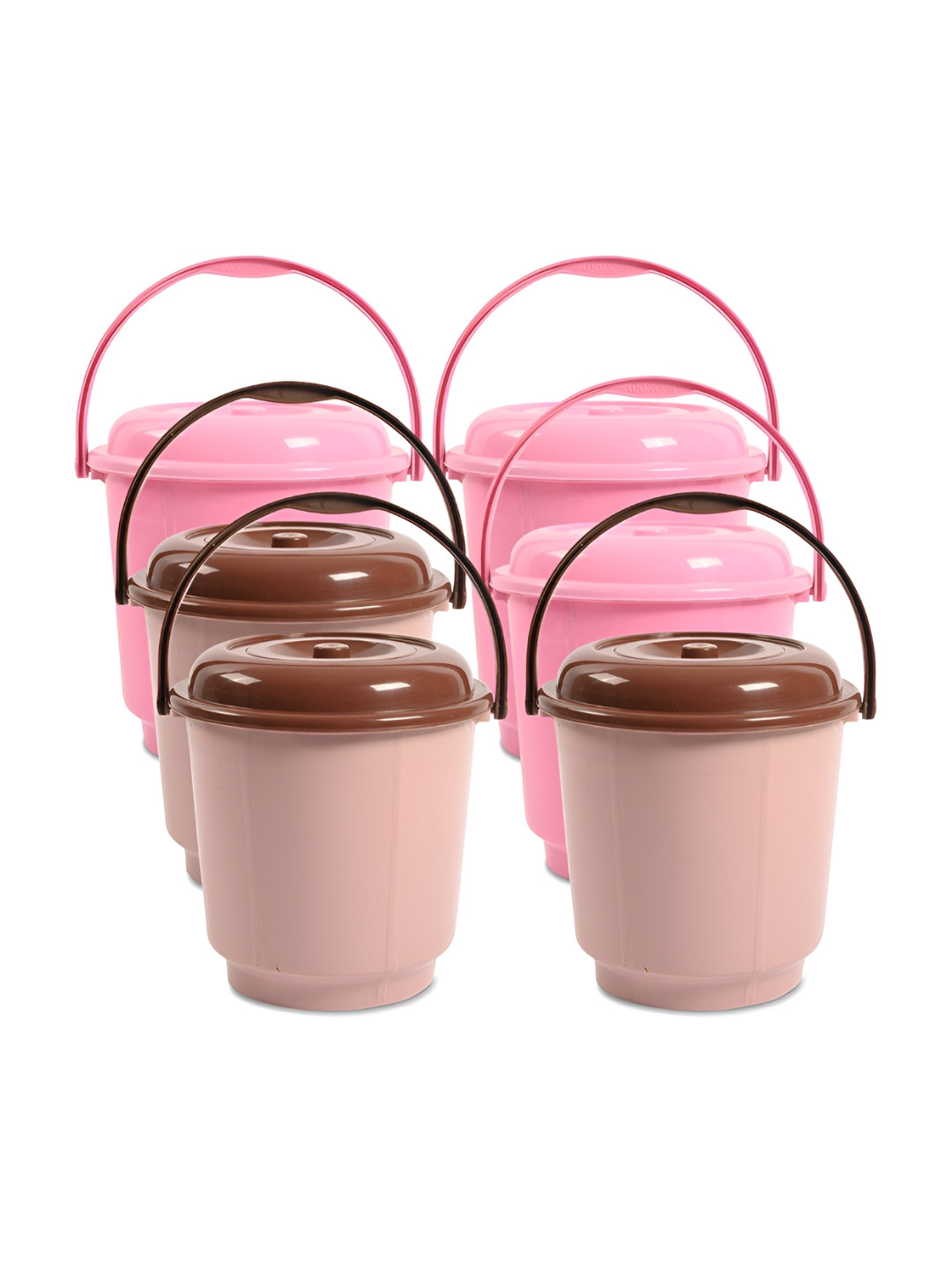 Kuber Industries Pink & Peach 6 Pieces Bathroom Buckets With Lids 18 L Each