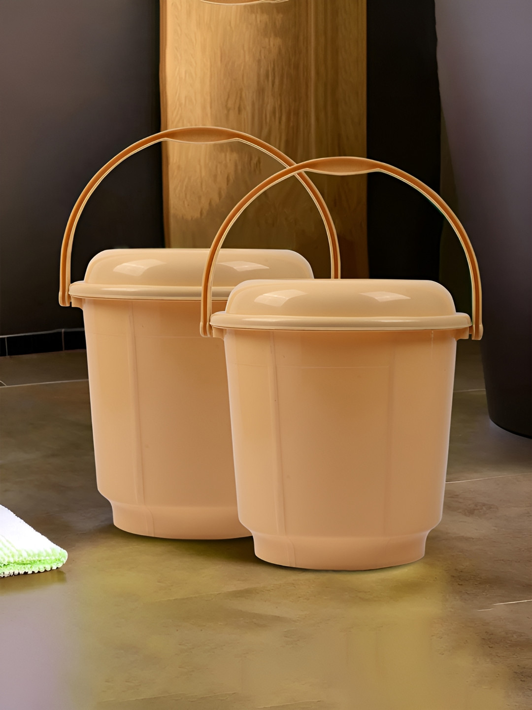 Kuber Industries Cream-Coloured 2 Pieces Buckets With Lid 18 L Each