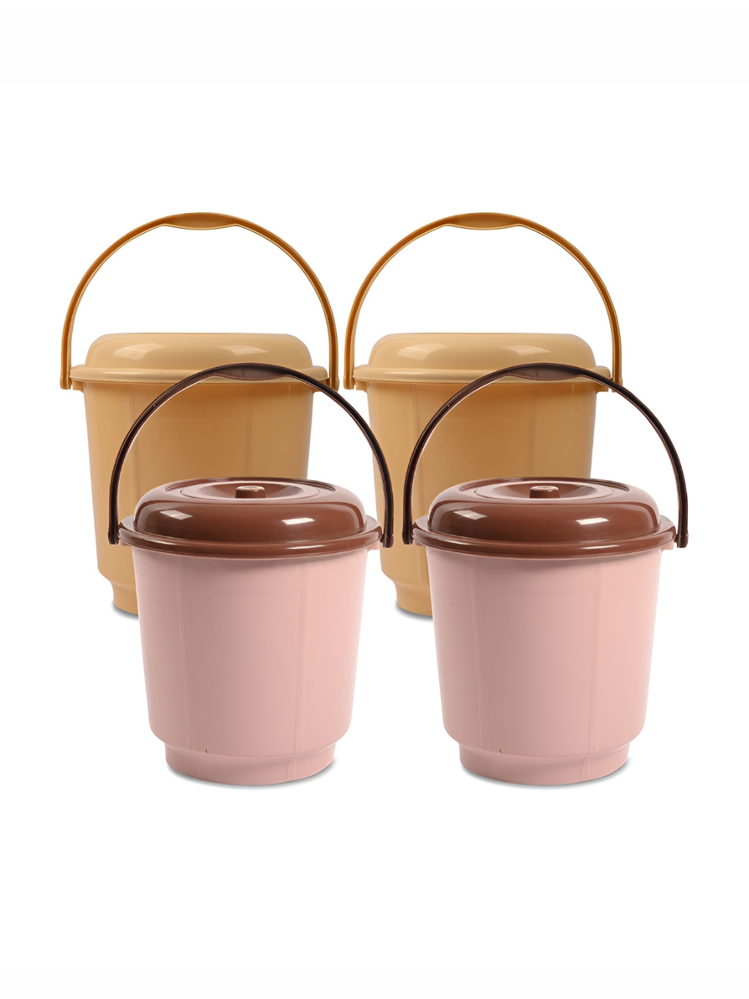 Kuber Industries Cream & Brown 4 Pieces Bucket With Lid & Handle 18 L Each