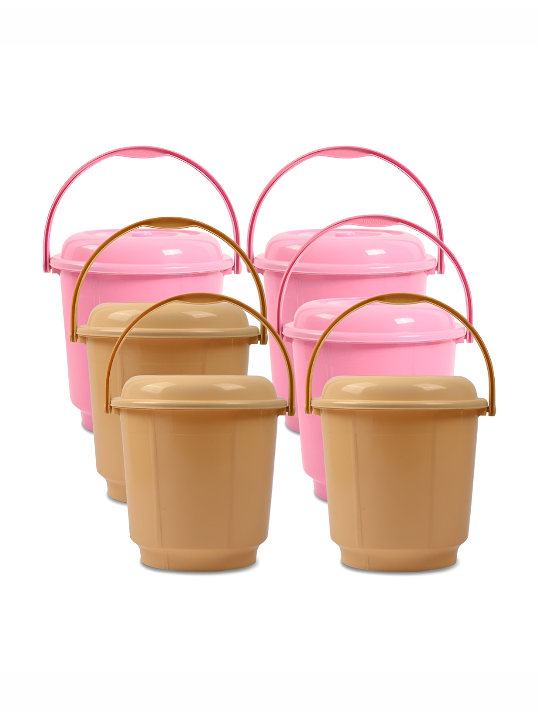 Kuber Industries Pink & Brown 6 Pieces Bucket with Lid 18 L