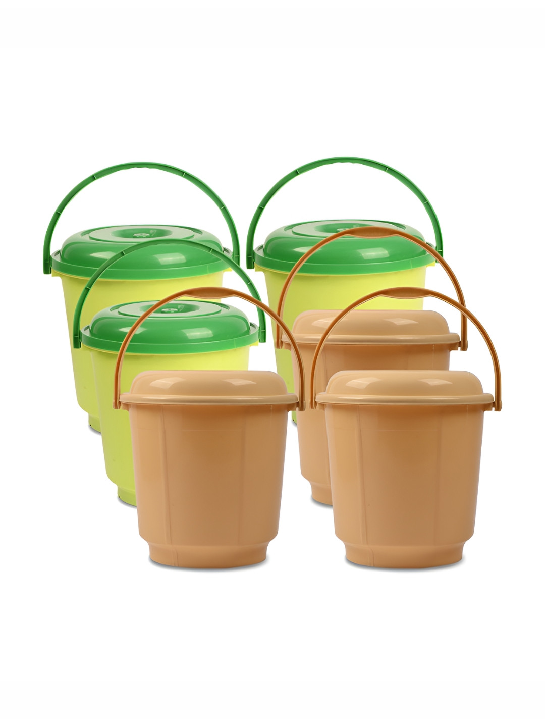 Kuber Industries Green & Brown 6 piece Bath Bucket with Lid