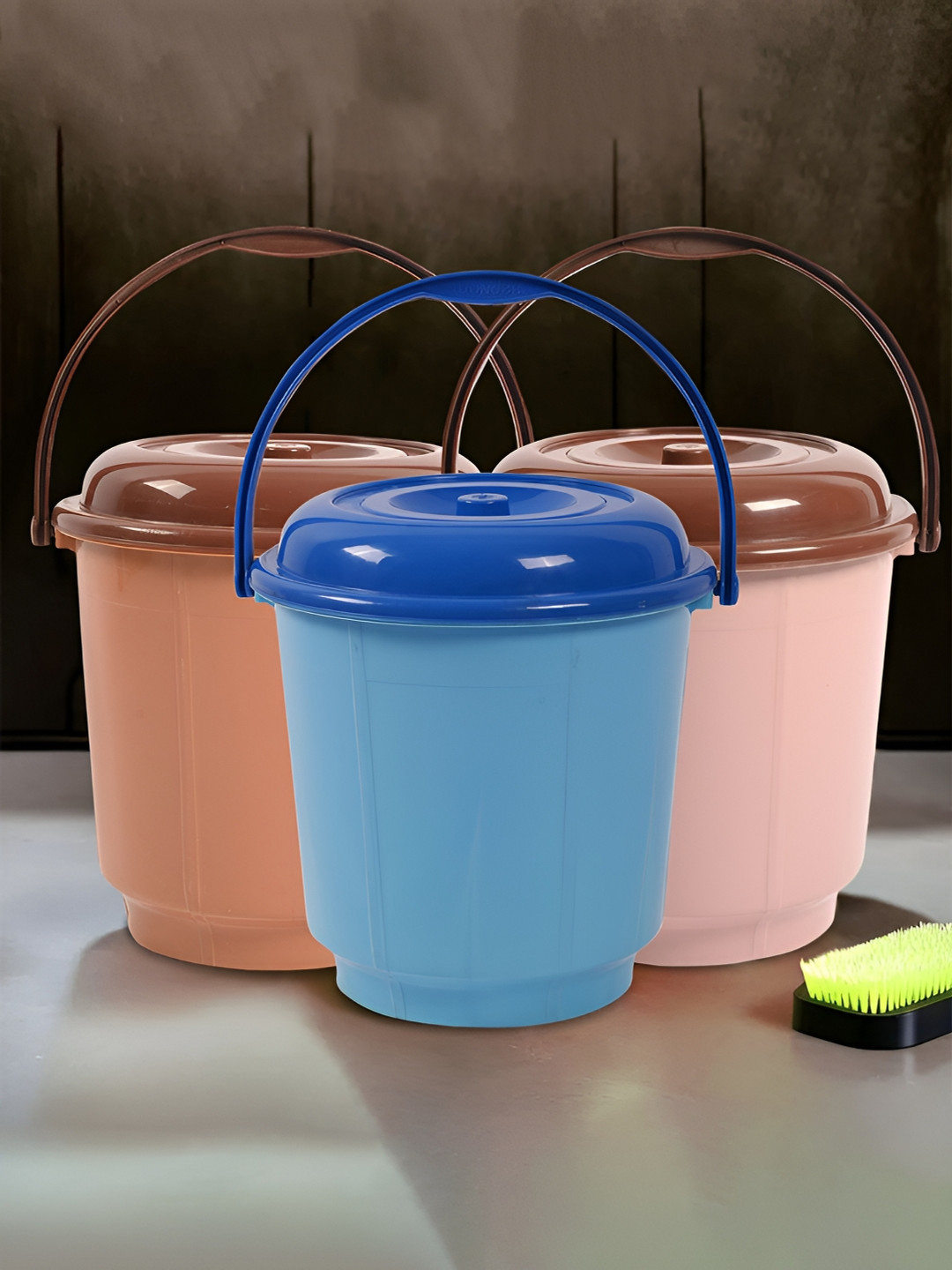 Kuber Industries Blue 3 Pieces Buckets With Lids 18 L Each