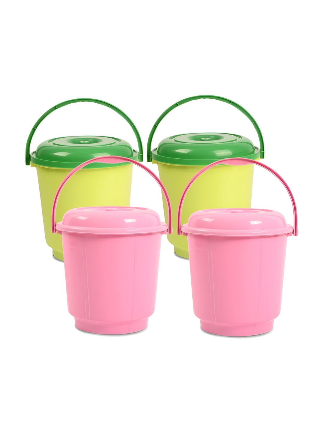 Kuber Industries Green & Pink 4 Pieces Buckets With Lids 18 L Each