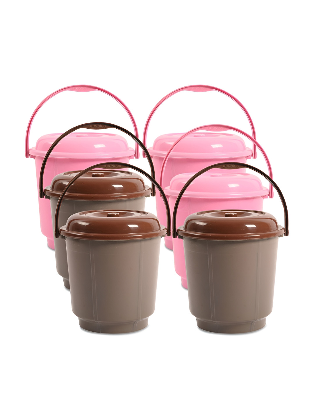 Kuber Industries Pink & Brown 6 Pieces Bucket with Lid 18 L