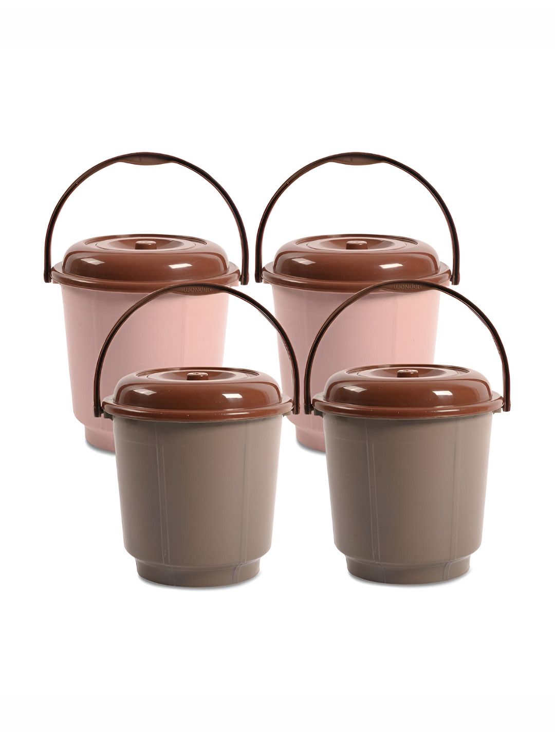 Kuber Industries Peach & Brown 4 Pieces Buckets With Lid 18L Each
