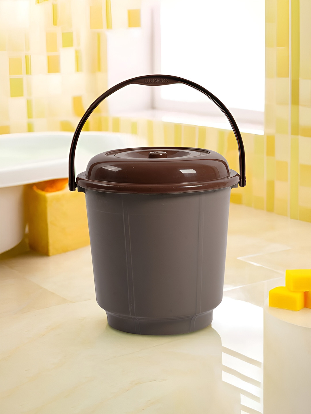 Kuber Industries Grey & Coffee Brown Bucket With Lid 18 L