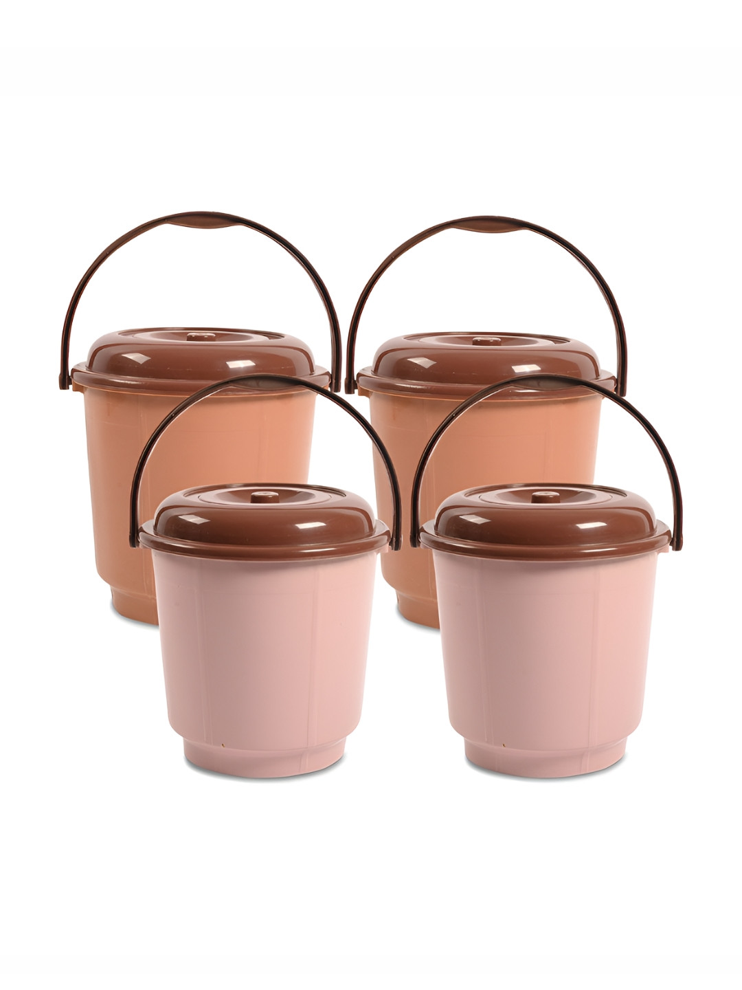 Kuber Industries Coffee Brown & Peach 4 Pieces Buckets With Lid 18L Each