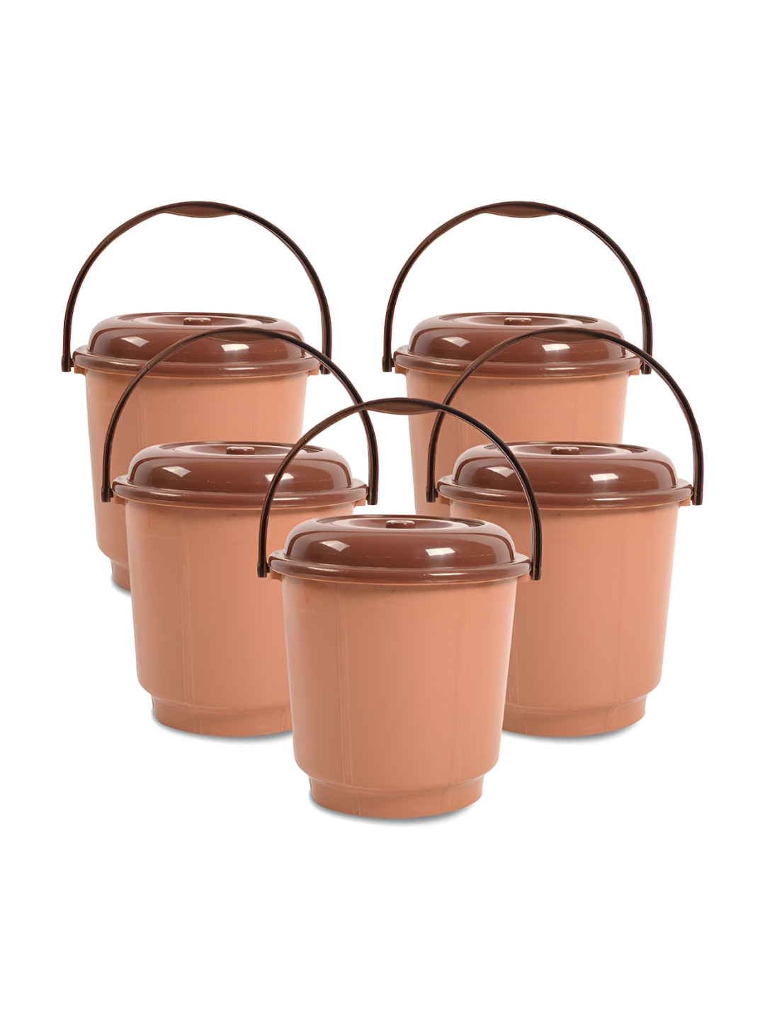 Kuber Industries Coffee Brown 5 Pieces Buckets With Lids 18 L Each