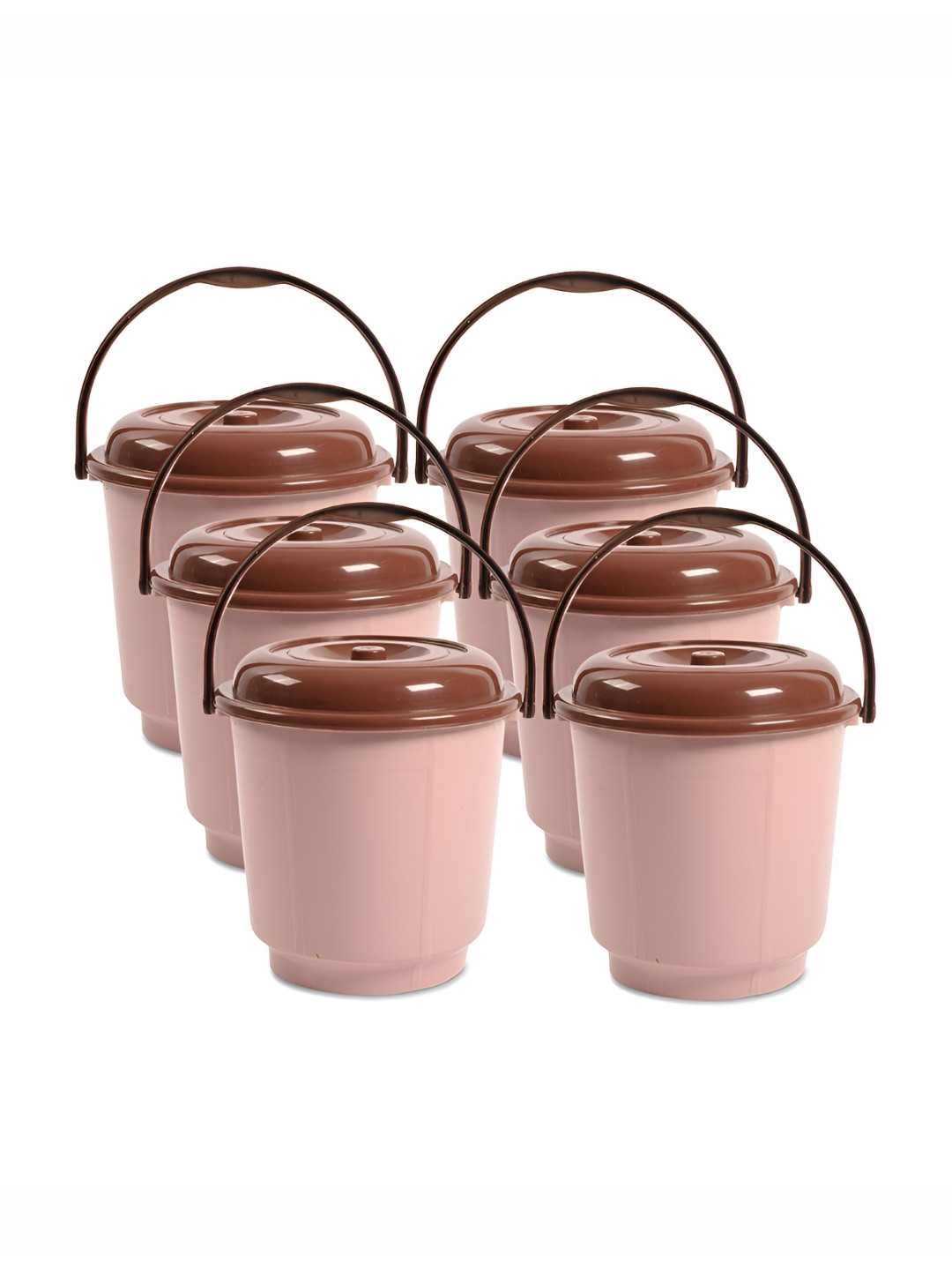 Kuber Industries Peach & Coffee Brown 6 Pieces Bucket with Lid 18 L