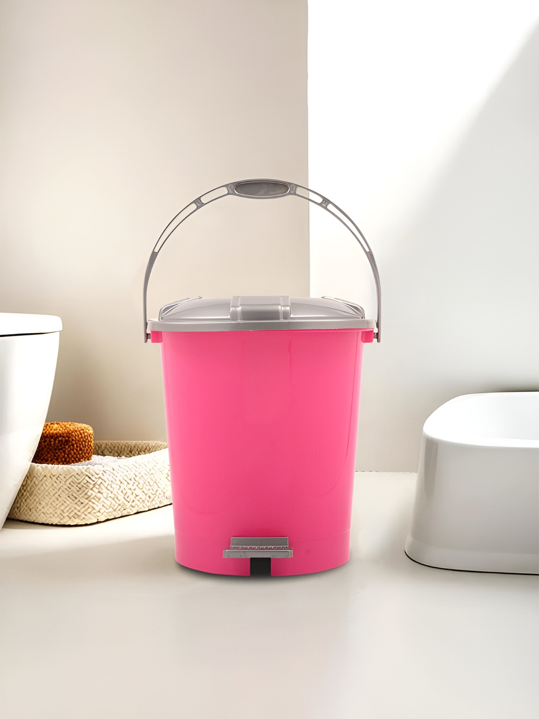 Kuber Industries Pink Pedal Dustbin with Lid & Handle-10L