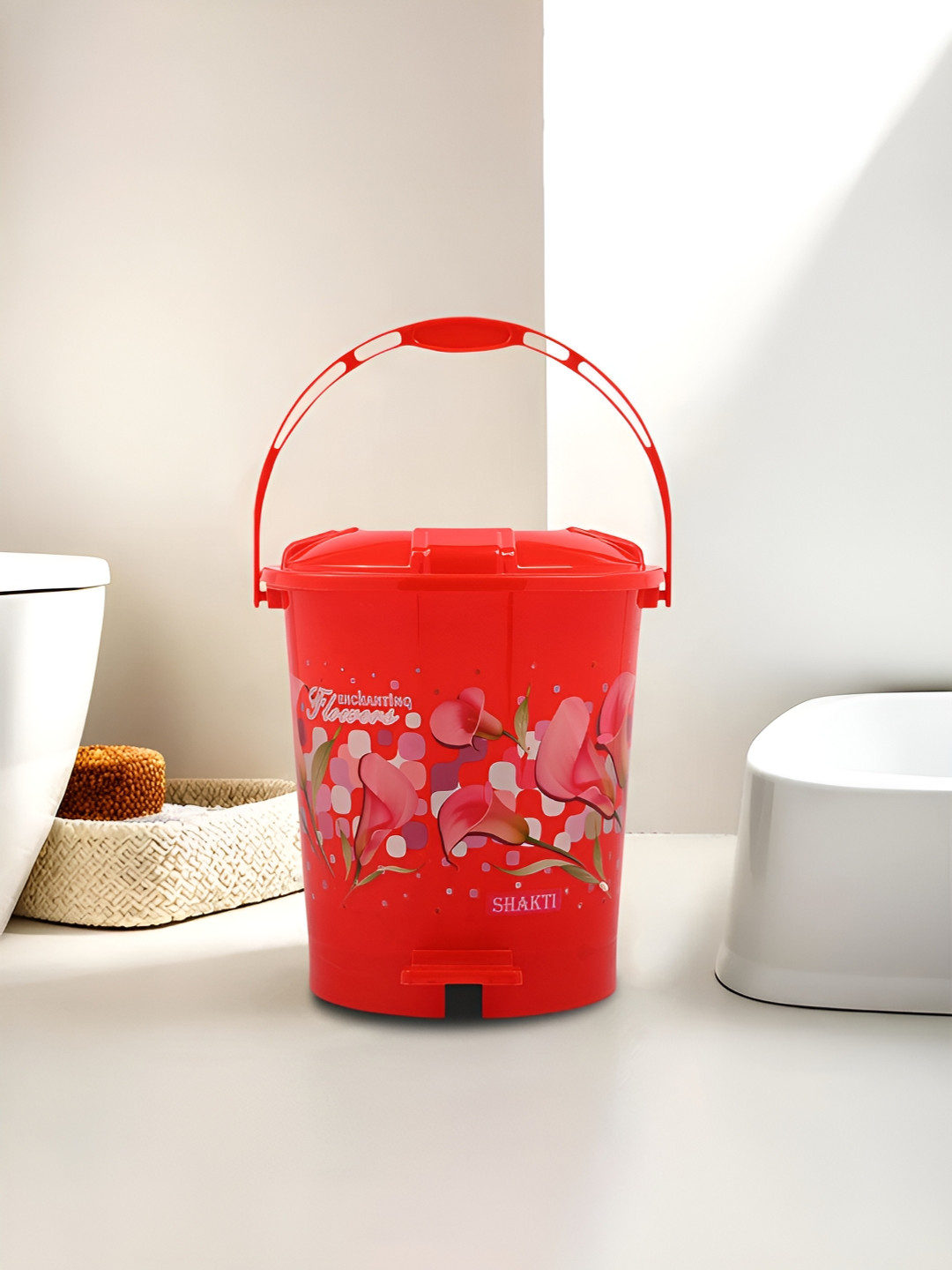 Kuber Industries Red Printed Dustbin 10L