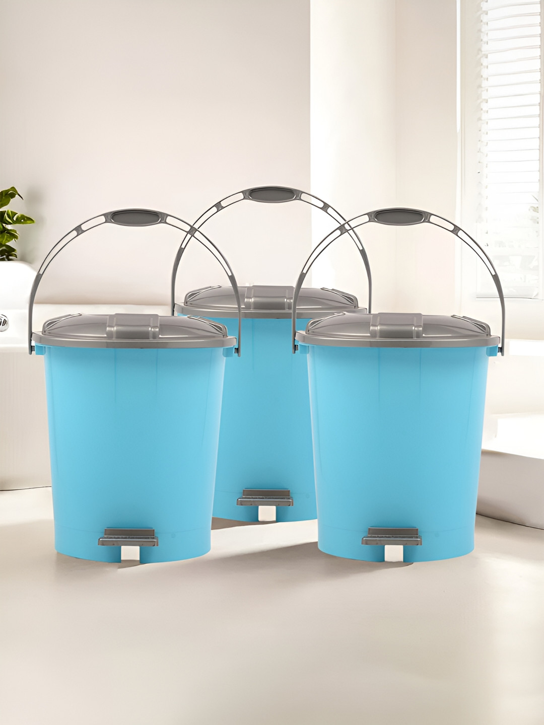 Kuber Industries Blue 3Pcs Pedal Dust Bins 10 L Each