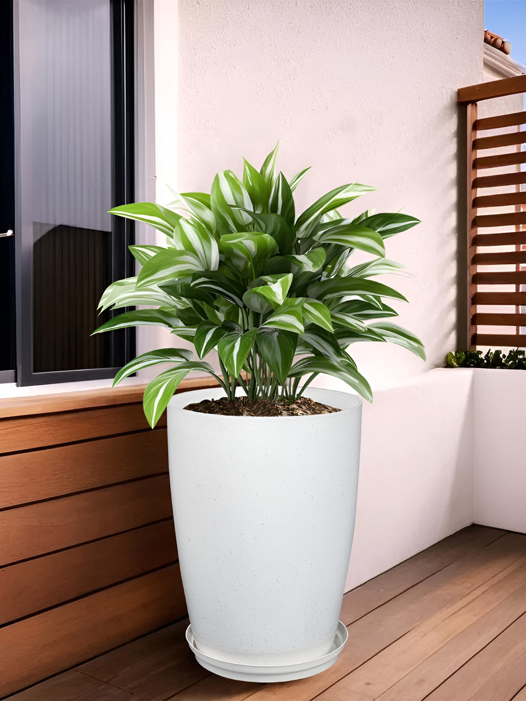 Kuber Industries White 14 Inch Indoor-Outdoor Flower Planters Pot with Plate