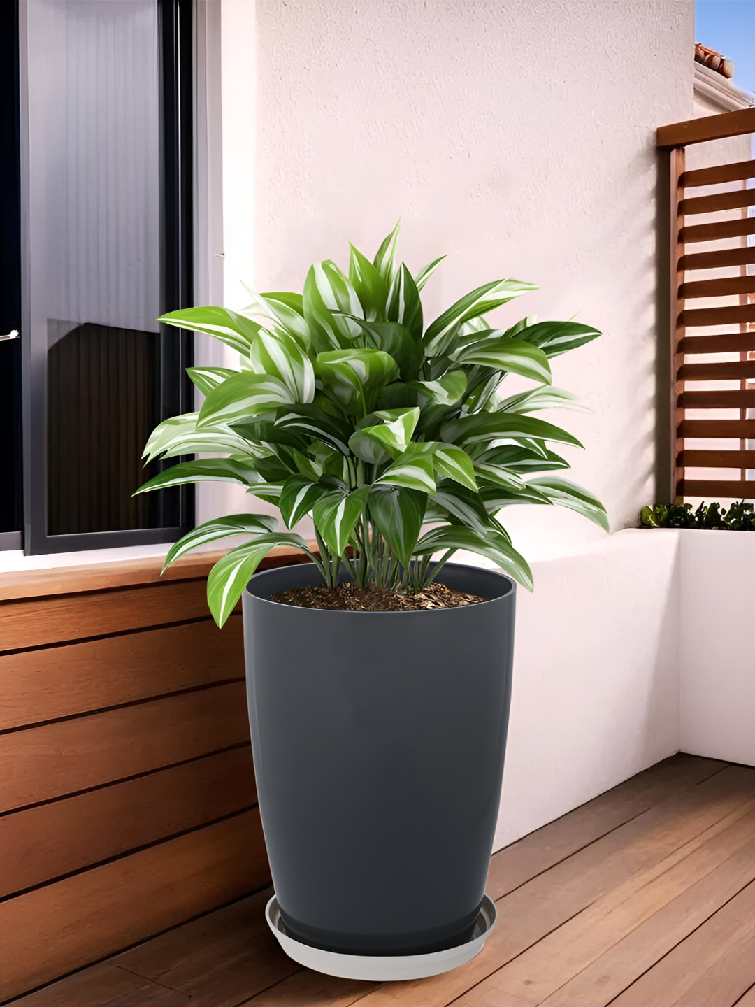 Kuber Industries Grey Flower Planters With Plate