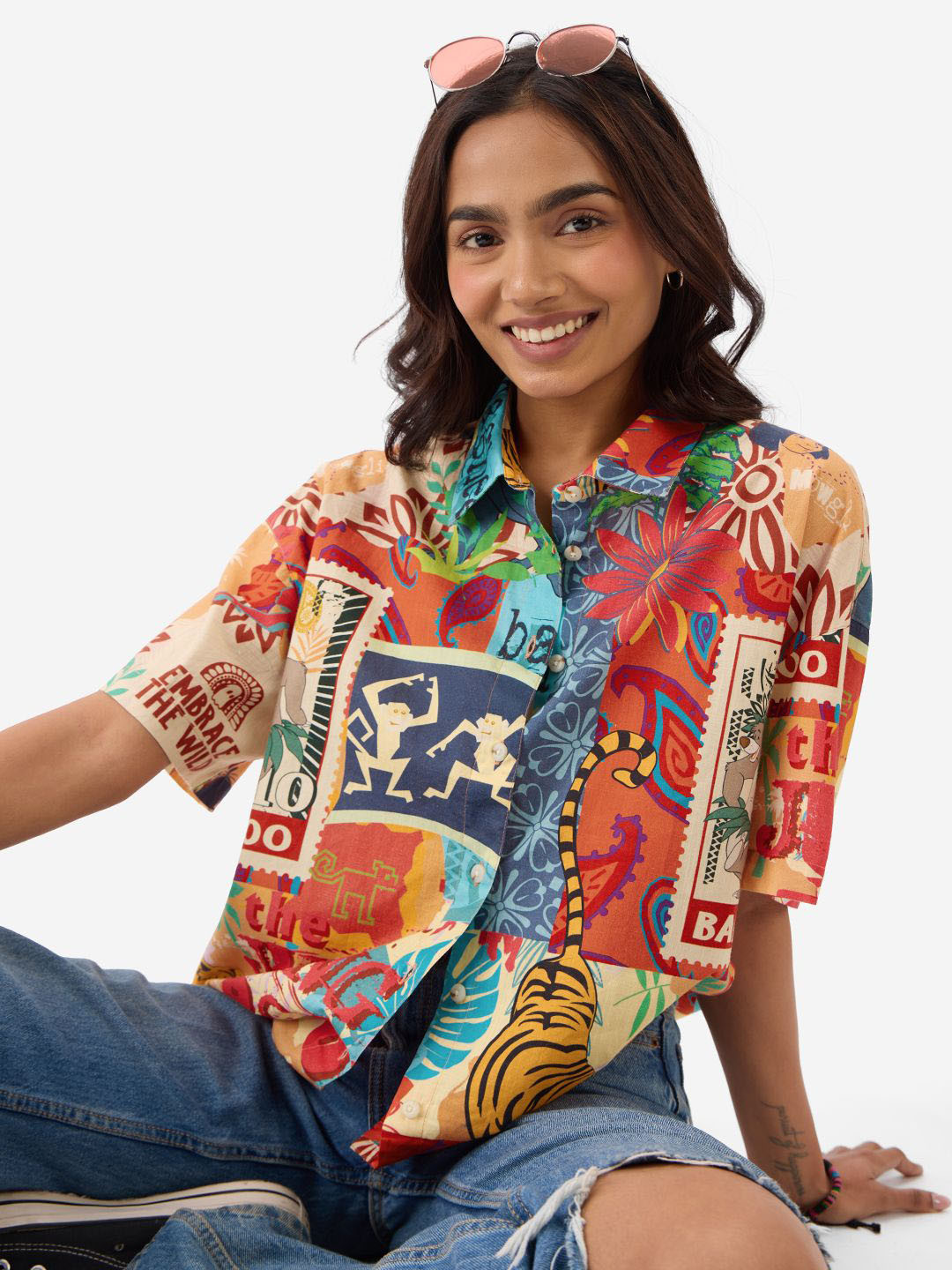 The Souled Store The Jungle Book Printed Spread Collar Pure Cotton Oversized Shirt