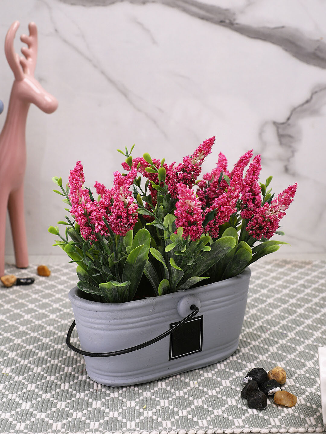 TAYHAA Pink & Grey Artificial Plant With Ceramic Pot