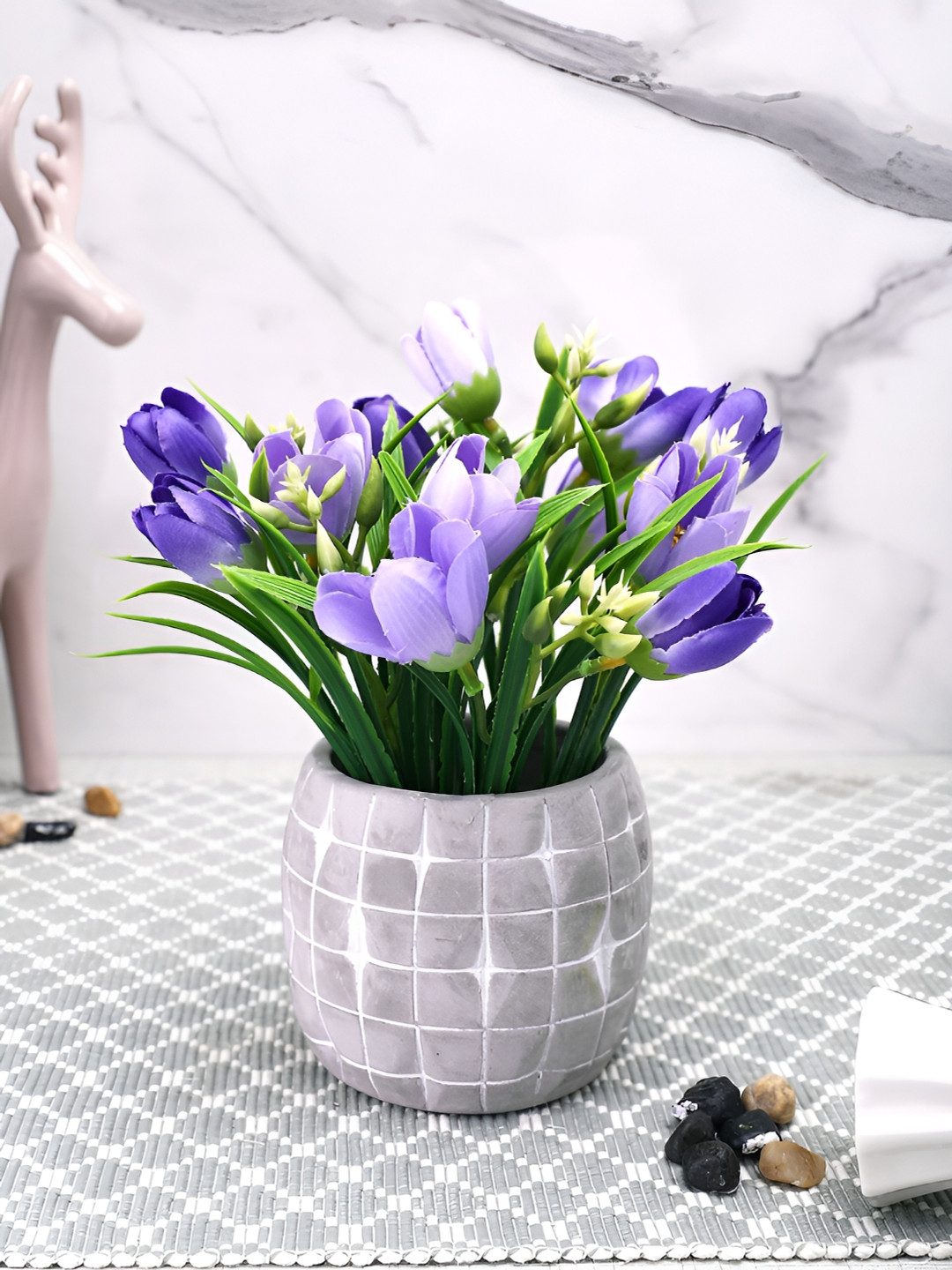 TAYHAA Purple & Green Tulip Artificial Flower With Pot