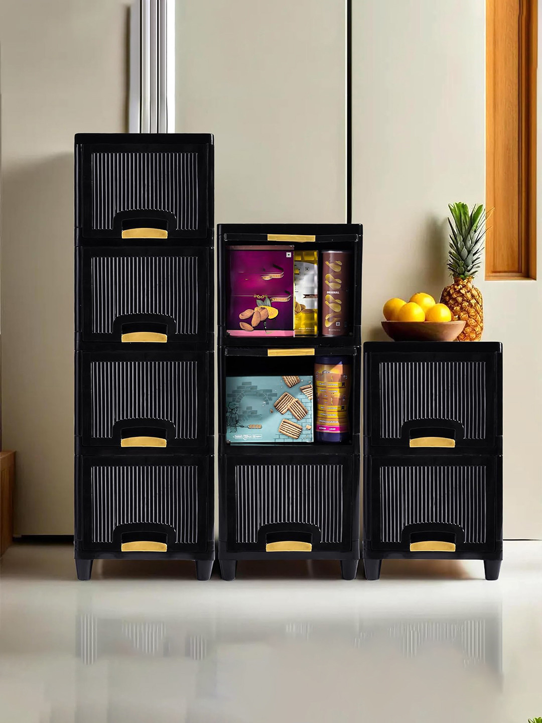 Kuber Industries Black 9 Pieces Folding Cabinet Storage Organizer