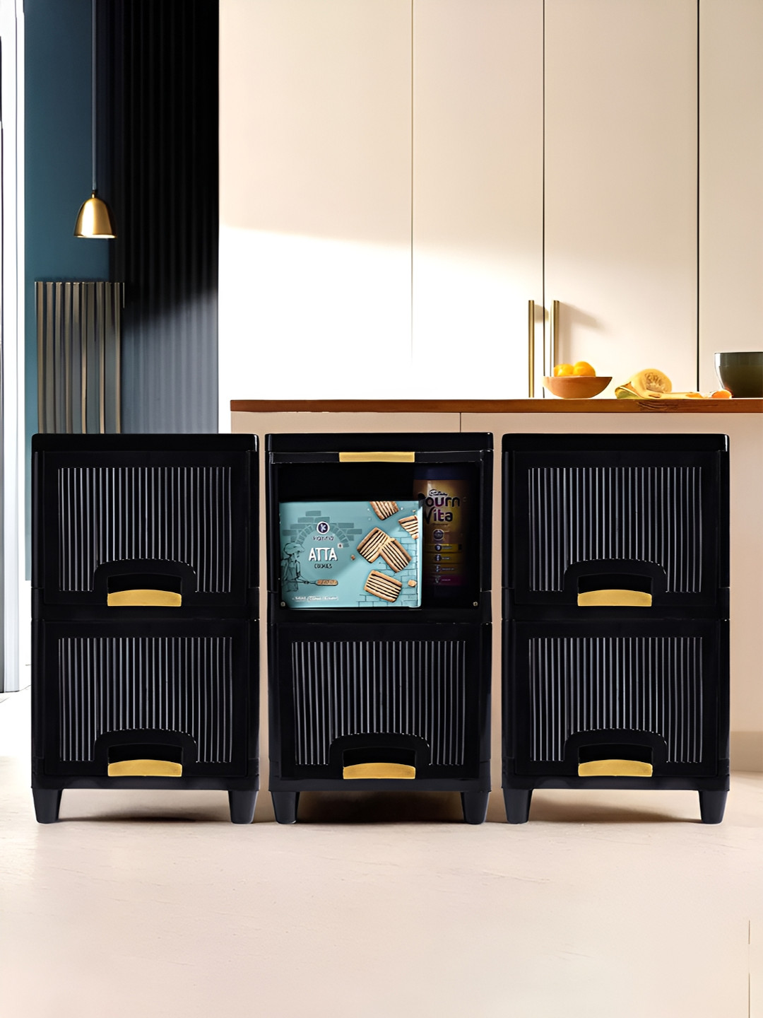 Kuber Industries Black 6 Pcs Regular Multi-Utility Cabinet Organizer