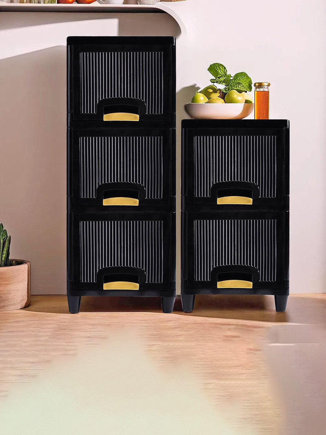 Kuber Industries Black 5 Pieces Folding Cabinet Storage Organizer