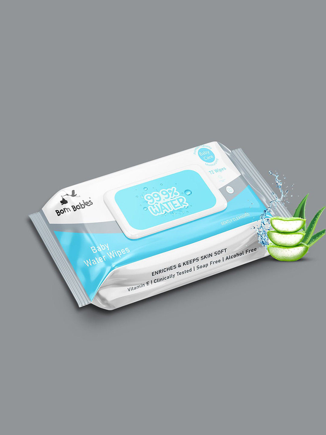 Born Babies 99.9% Water Baby Wipes with Vitamin E - 72 Pieces