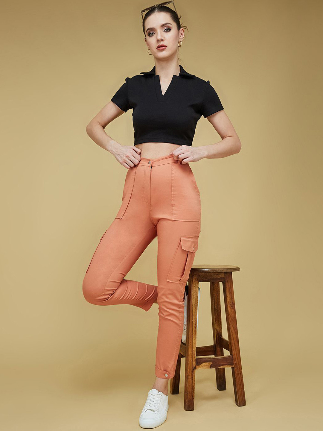 Life With Pockets Women High Rise Cargos Trousers