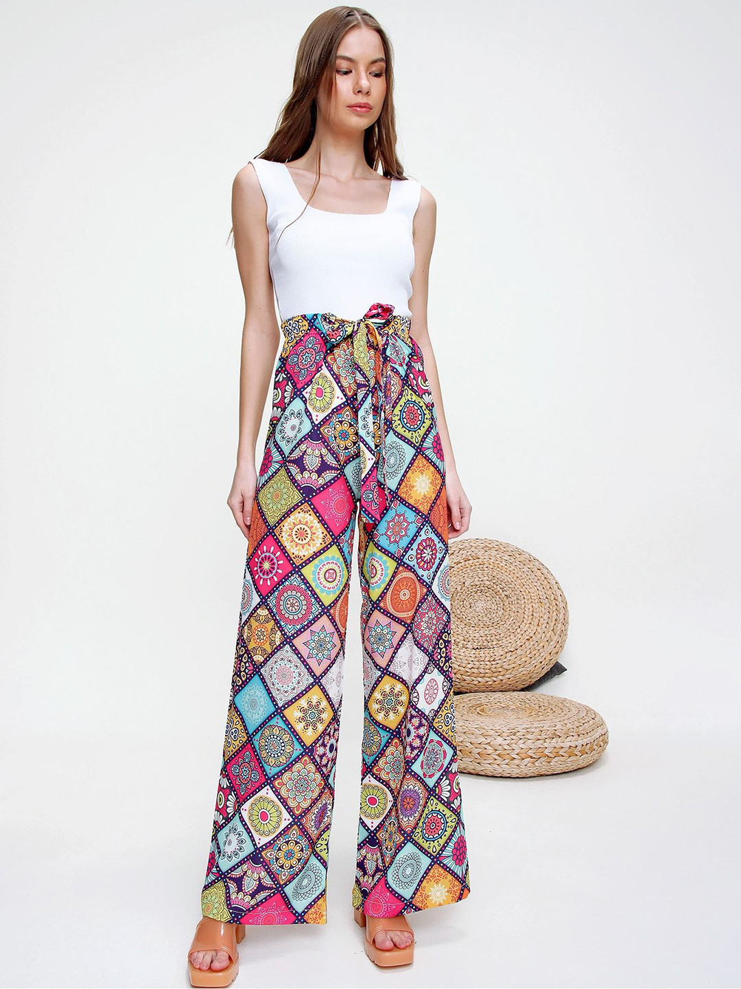 Trend Alacati stili Blue Women Floral Printed Trouser