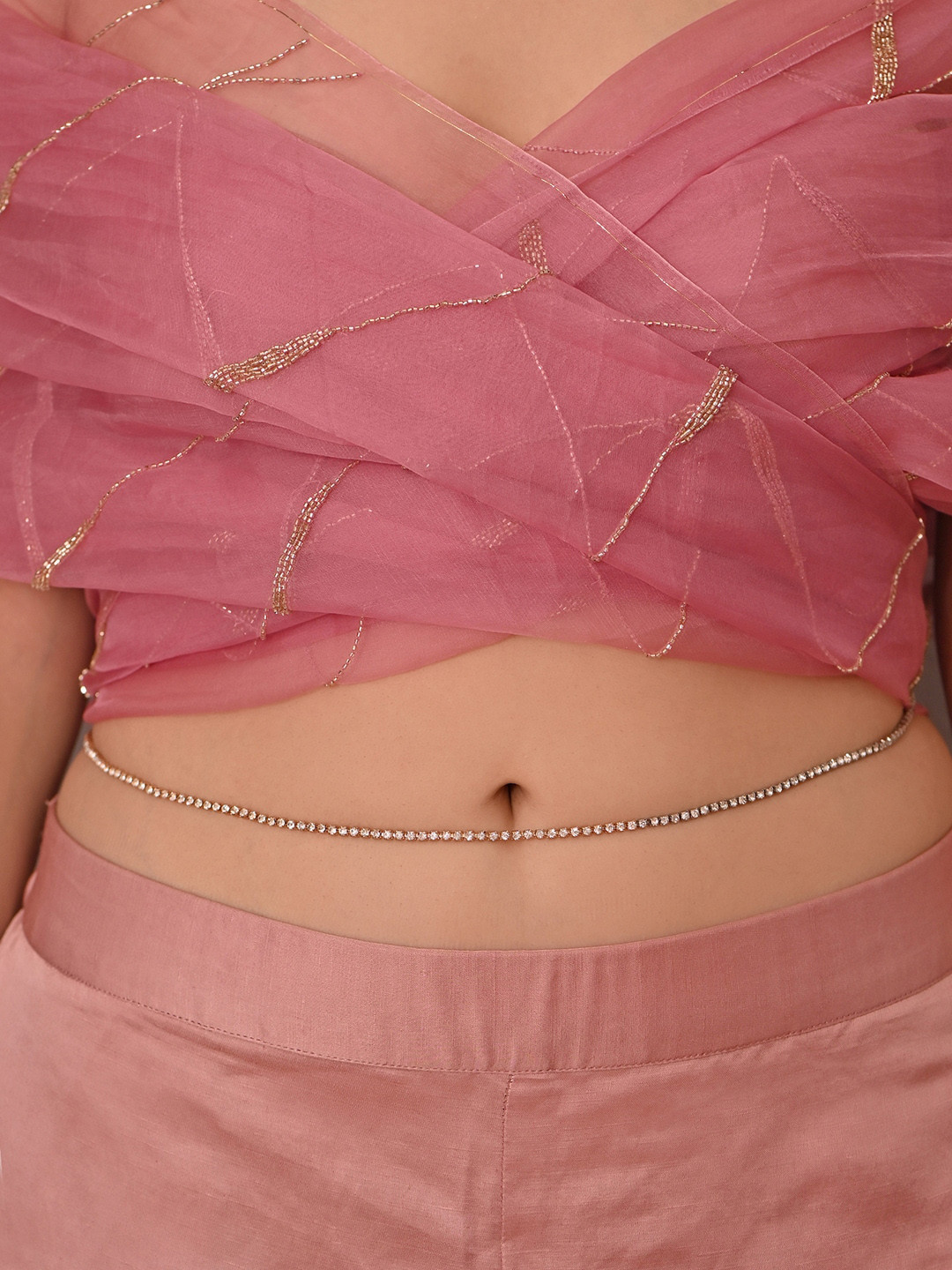 ToniQ Cubic Zirconia Studded Waist Chain Saree Accessories