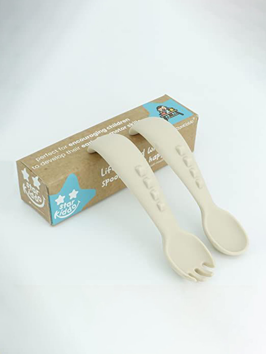 Starkiddo Kids Beige 2 Pieces Silicon Cutlery Set