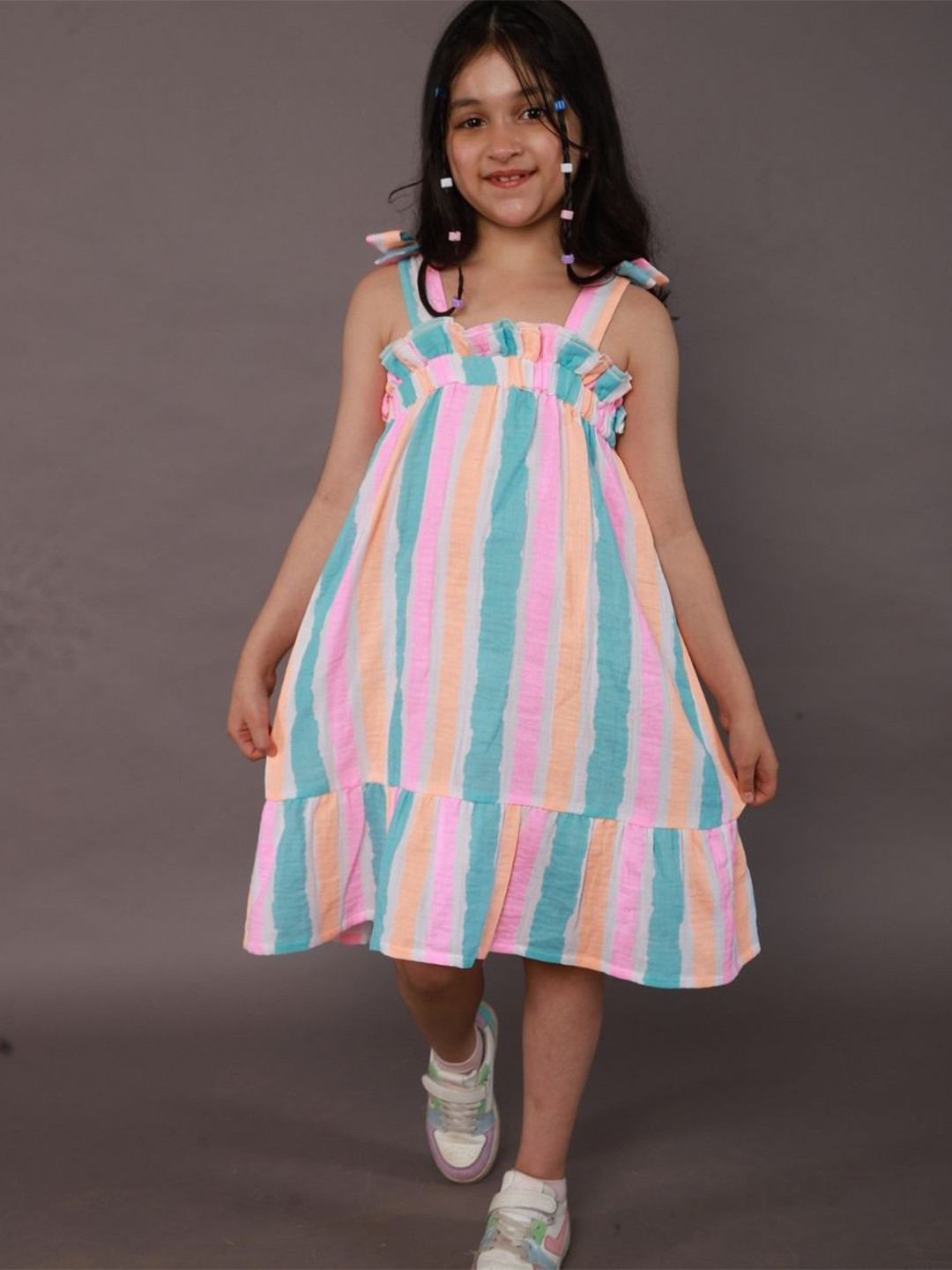 Sweetlime By AS Shoulder Straps Sleeveless Striped A-Line Midi Dress