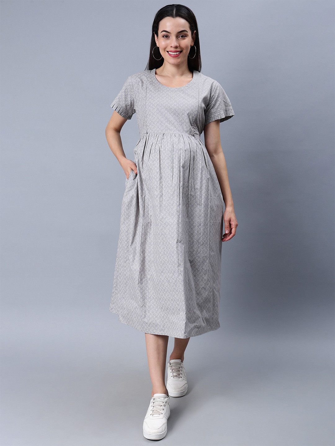 NIGHTSPREE Striped Maternity Empire Midi Dress