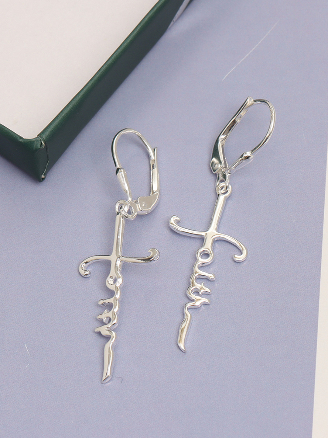 LeCalla Men 925 Sterling Silver Plated Cross Dangle Drop Earrings