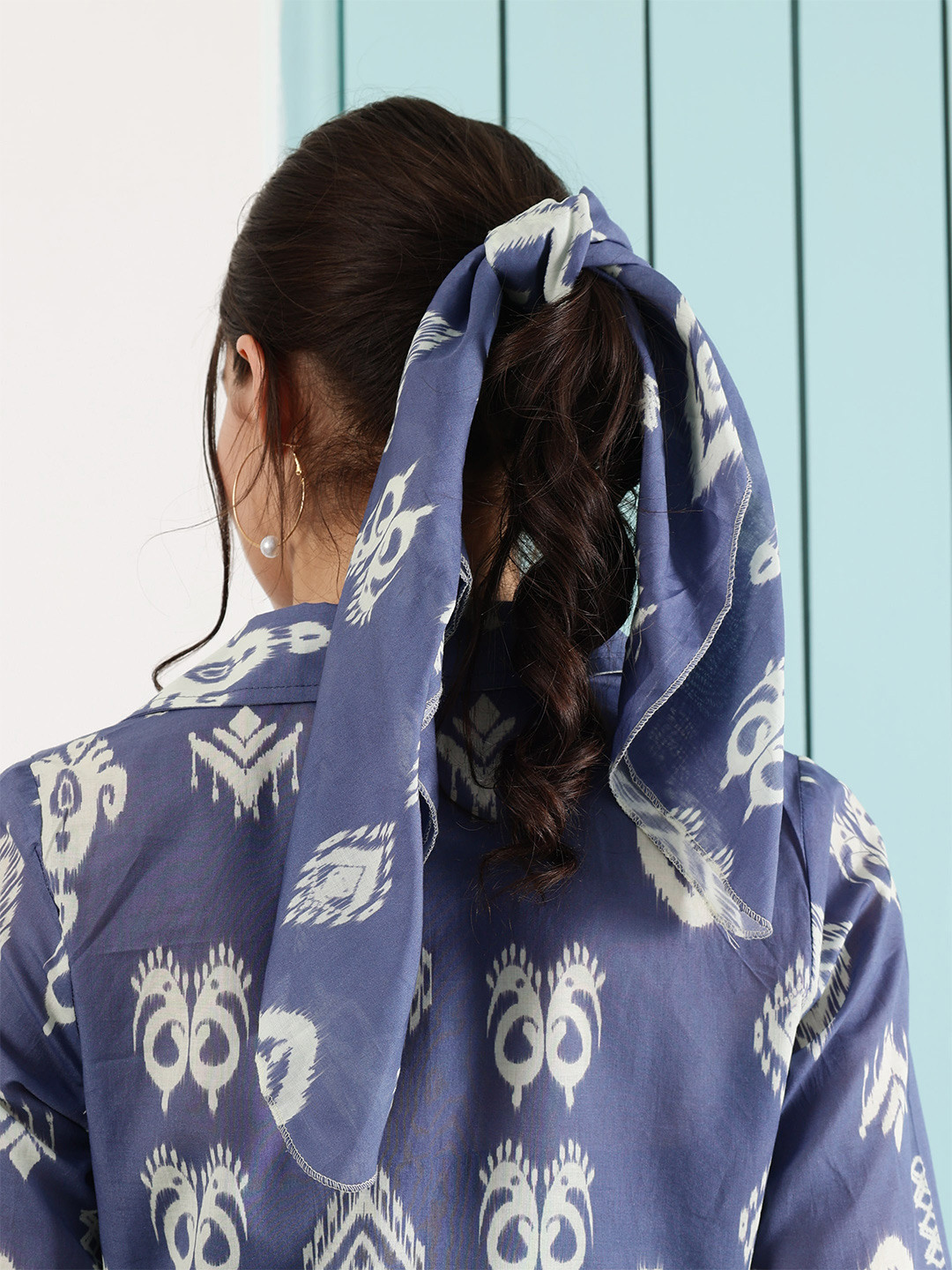 Athena Blue Ikat Printed Scarf