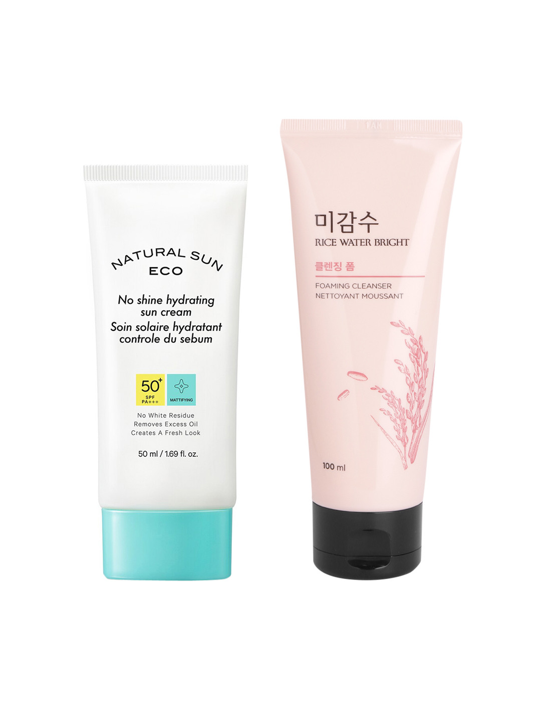 The Face Shop Natural Sun Eco SPF 50+ PA++++ Sun Cream 50ml & Rice Water Face Wash 100ml