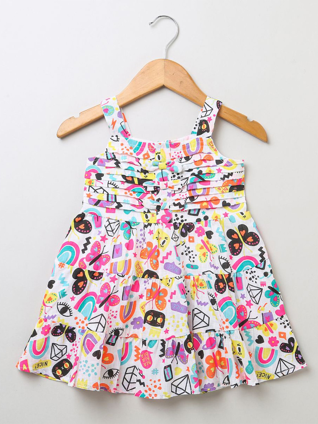 Sweetlime By AS Girls Conversational Print Shoulder Straps Cotton Fit & Flare Dress