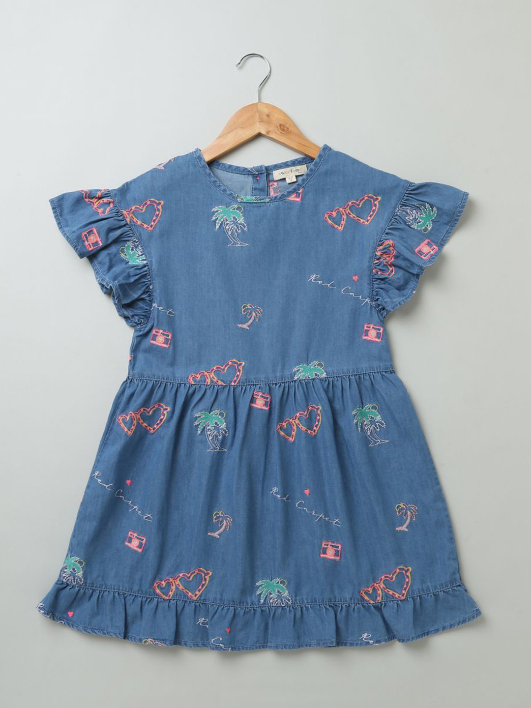 Sweetlime By AS Girls Printed Flutter Sleeves Fit & Flare Dress