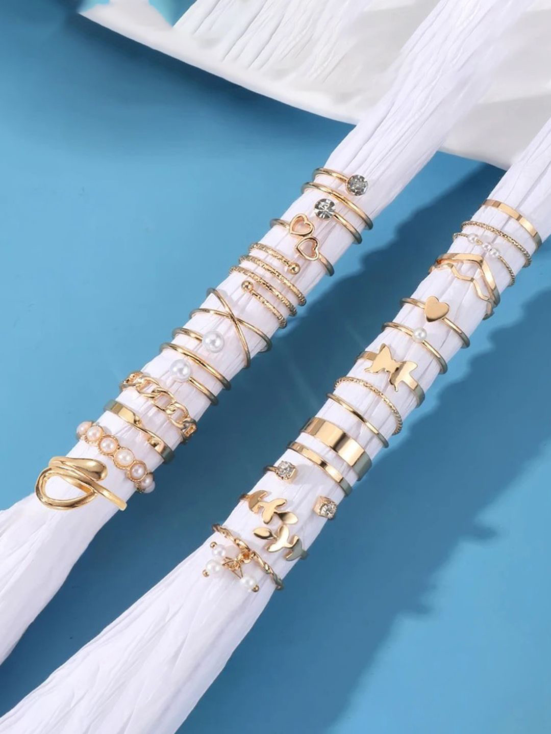 Jewels Galaxy Set Of 22 Gold-Plated Stone-Studded Finger Rings