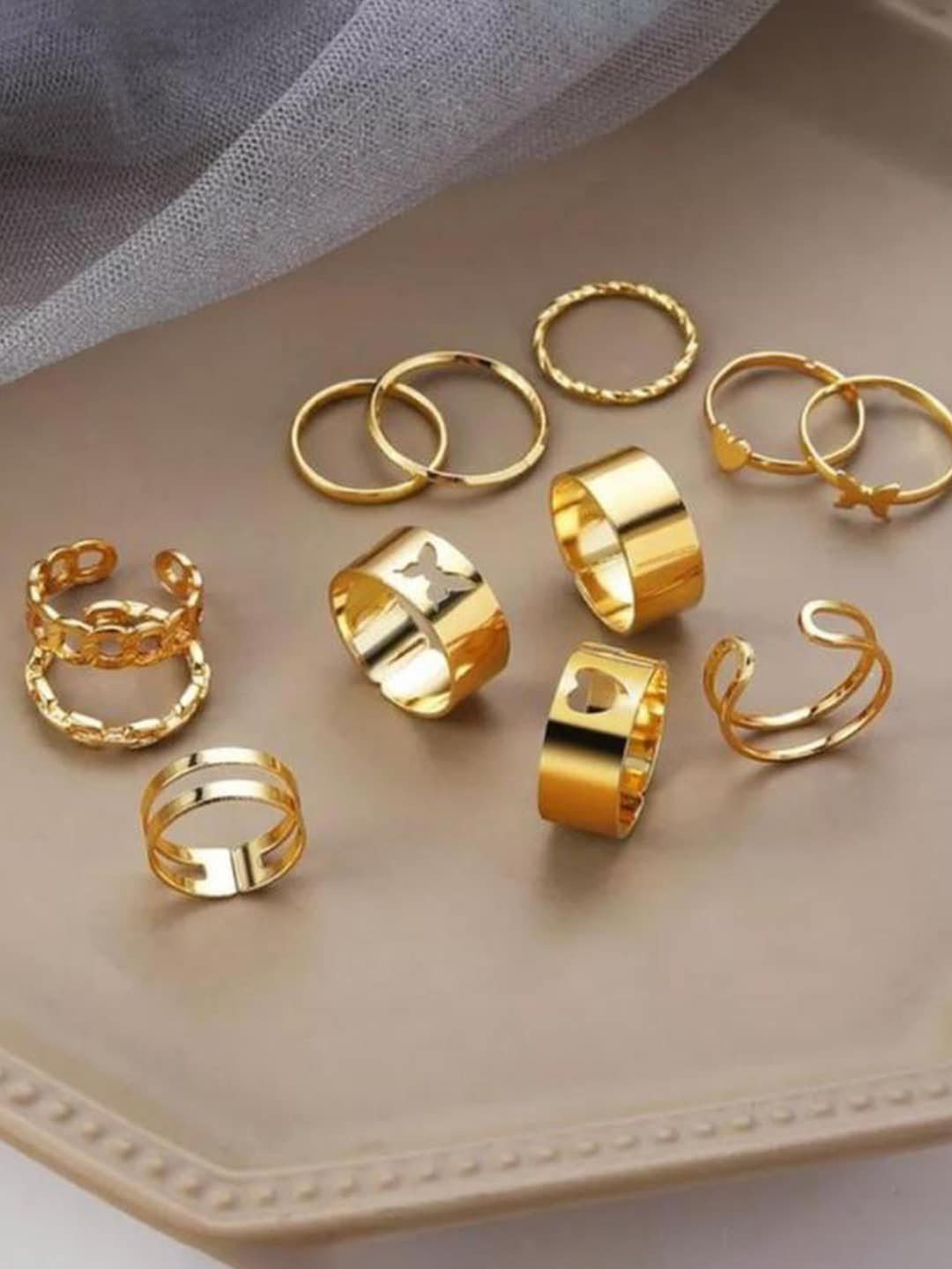 Jewels Galaxy Set Of 12 Gold Plated Stackable Adjustable Finger Rings